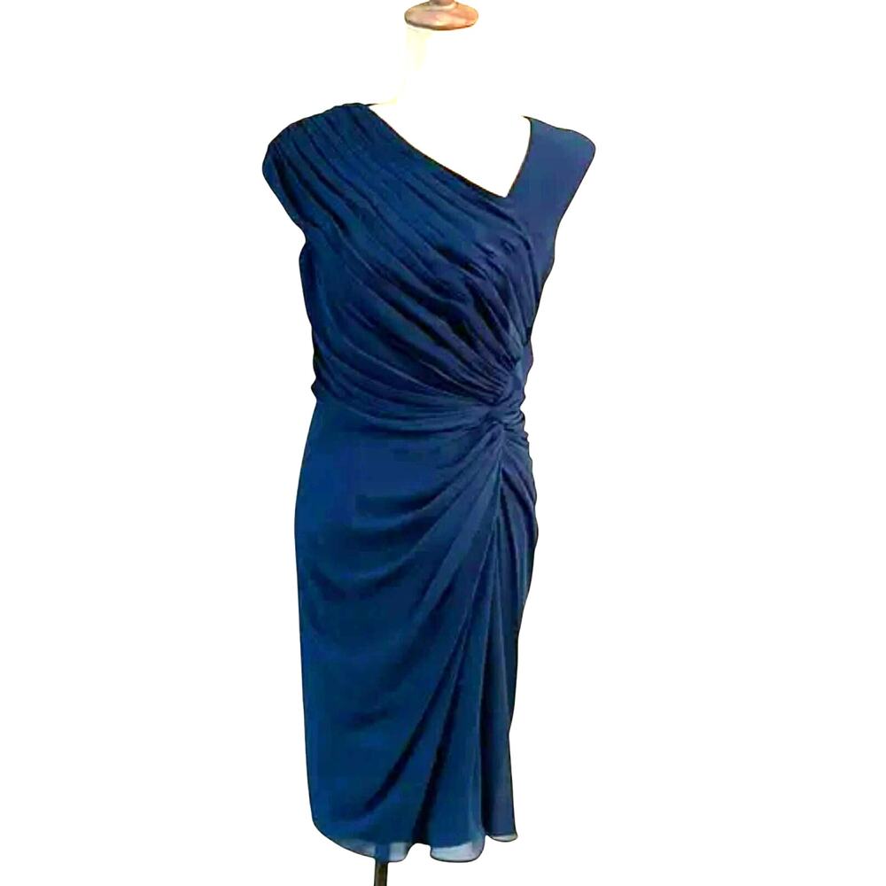 Tadashi Shoji Pleated Knot Drape Ruched Teal Turquoise Dress Women's Size 4